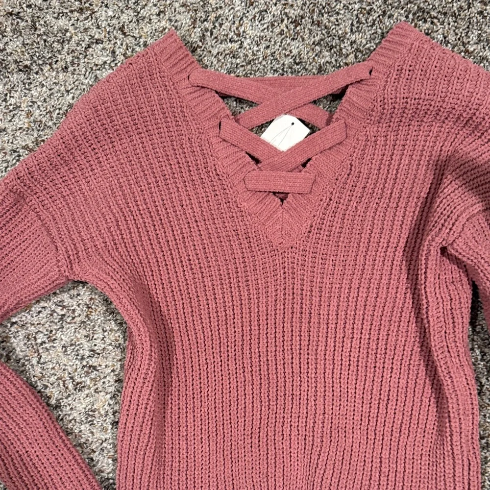 Planet Gold Pink Sweater with Distressed Hem - Picture 5 of 5